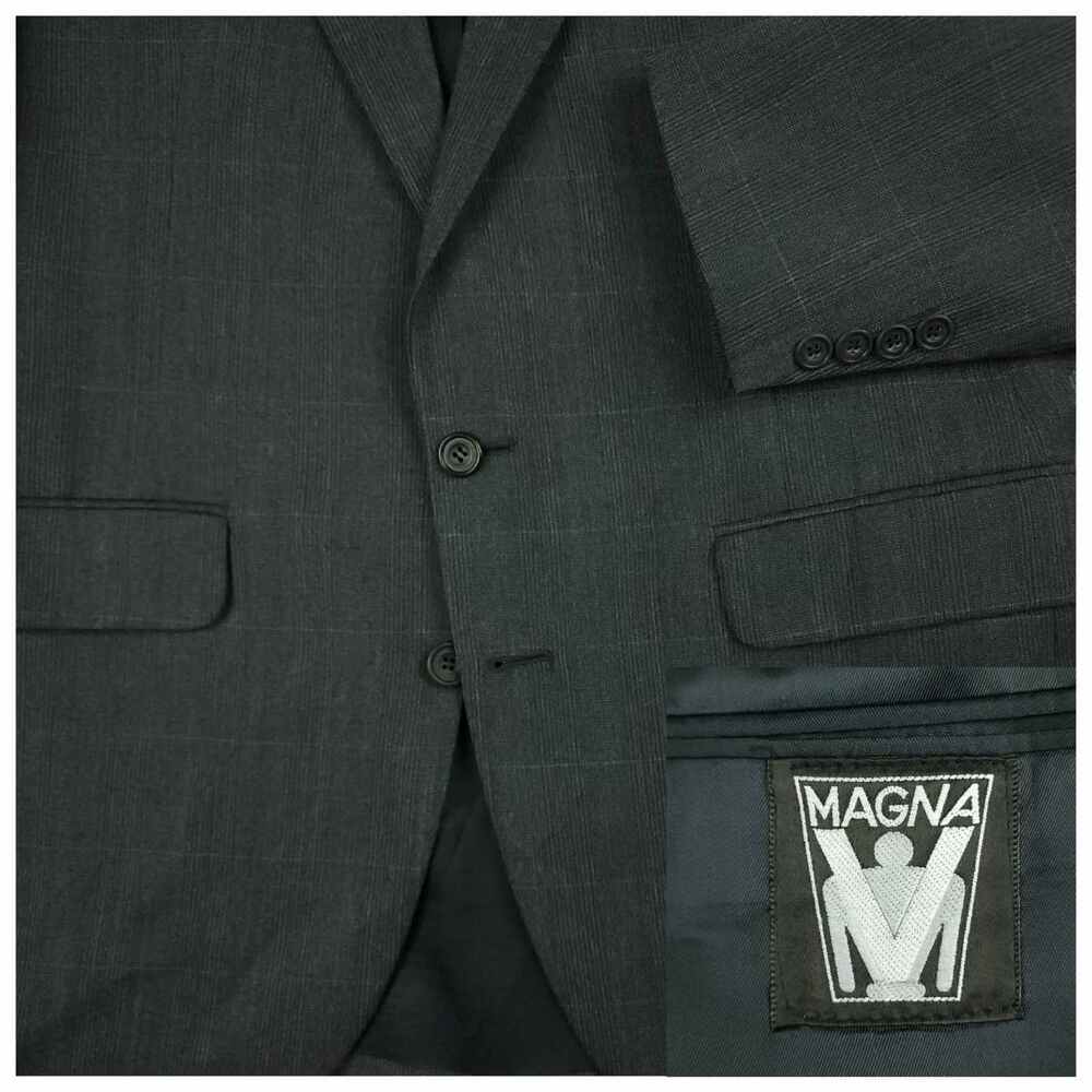 Vtg 80s Mens 2 Pc Wool Suit‎ 40R/32R Glen Check Plaid Made in USA Steel Blue